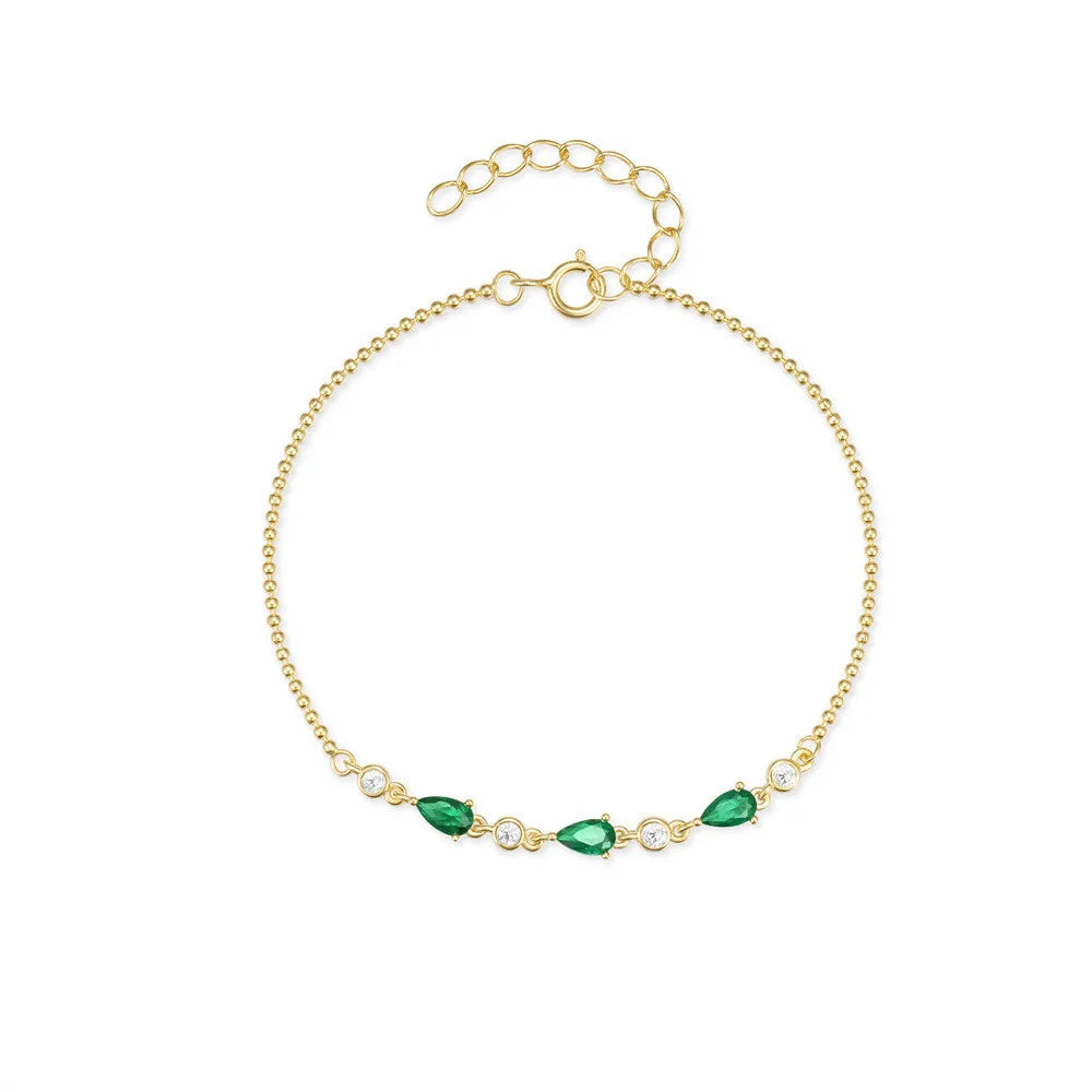 Fashion Jewelry 925 Sterling Silver Green Rose Red White Water Drop Round Zircon Gold Plated Friendship Bracelets for Women
