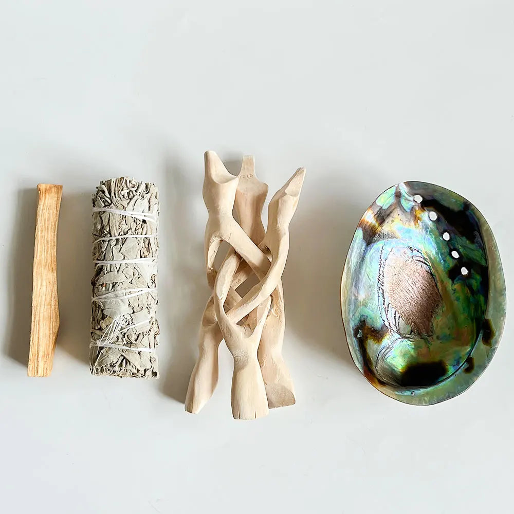 5 Inch Natural Abalone Shell with Wooden Stand Incense Holder and Sage Smudge Bowl for Cleansing Smudging