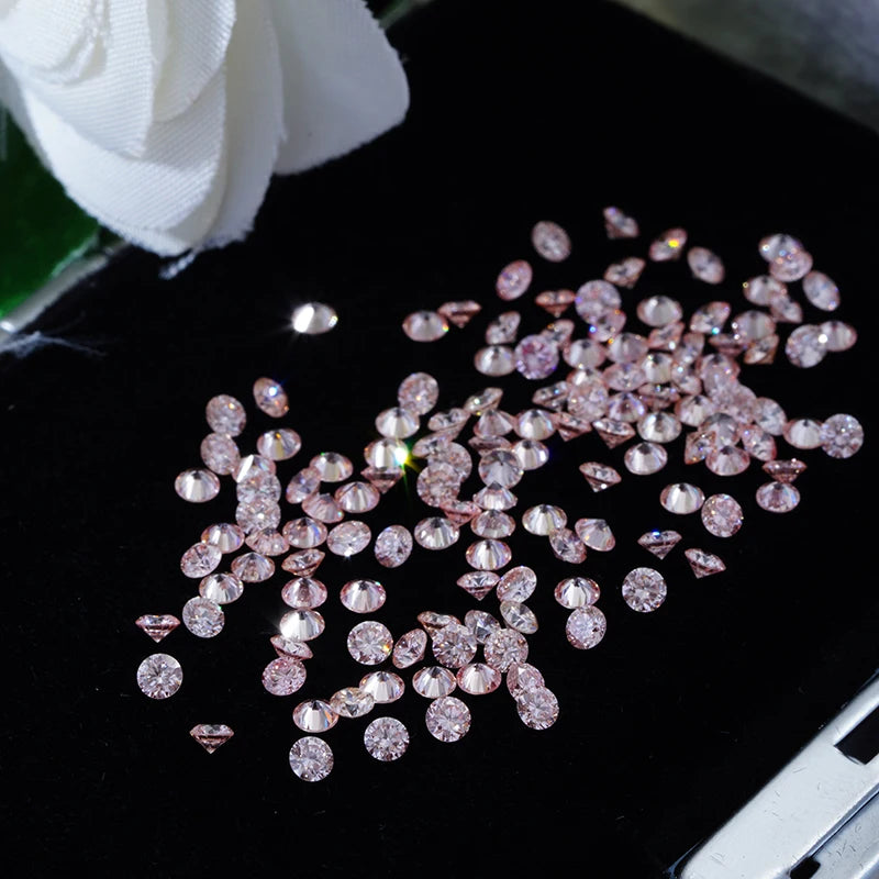 Melee Diamond  0.8mm to 3mm Round Brilliant Cut HPHT Lab Grown Diamond Pink Color Per Carat Price