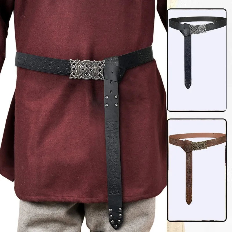 Medieval Viking-style Vintage Alloy Buckle Knight Belt Brown and Black PU Leather for Cosplay Props