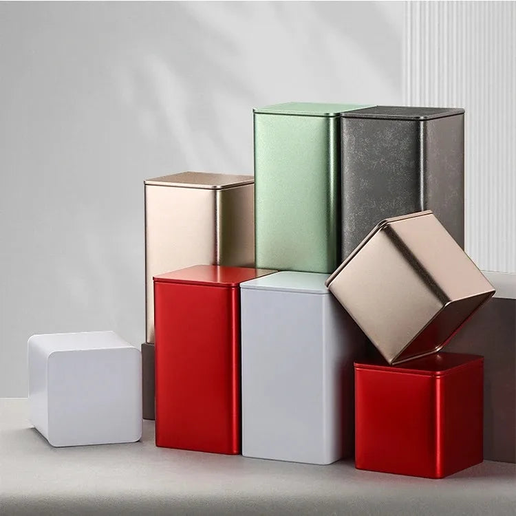 Customize 85*85*H90mm Empty Metal Package Tin Box Cans square Container Jar for Loose Tea Wirh Lid
