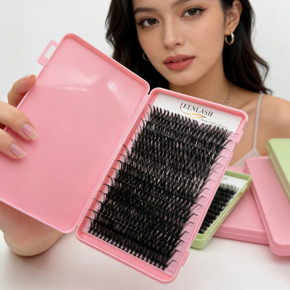 Wholesale Lash Tray 18-24mm Heat Bonded Pre Made Volume Fan 10D 20D 30D 40D Premade Fan DIY Cluster Lashes