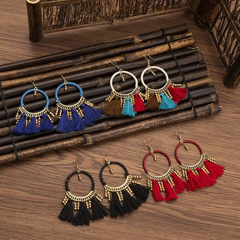 New Ethnic Style Color Seed Bead Tassel Earrings Wholesale Hand-woven Boho Drop Earrings Jewelry for Women