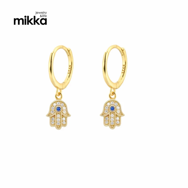 Turkish Trending Earrings Brass Gold Plated Zircon Dangle Fatima Hand Hamsa Earrings for Women