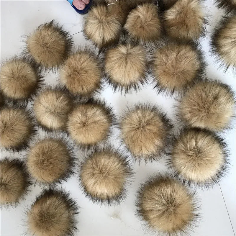 Fluffyl Faux Fox Raccoon Fur Pom Pom Balls 16cm DIY Craft PomPon for Hats Keychains Scarves Mitten Bags Accessories Hairball