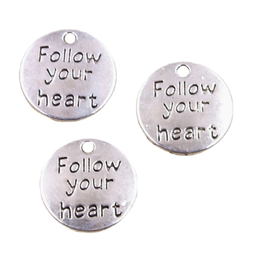 Charms Plates Follow Your Heart 20x20mm Tibetan Silver Color Pendants Antique Jewelry Making DIY Handmade Craft