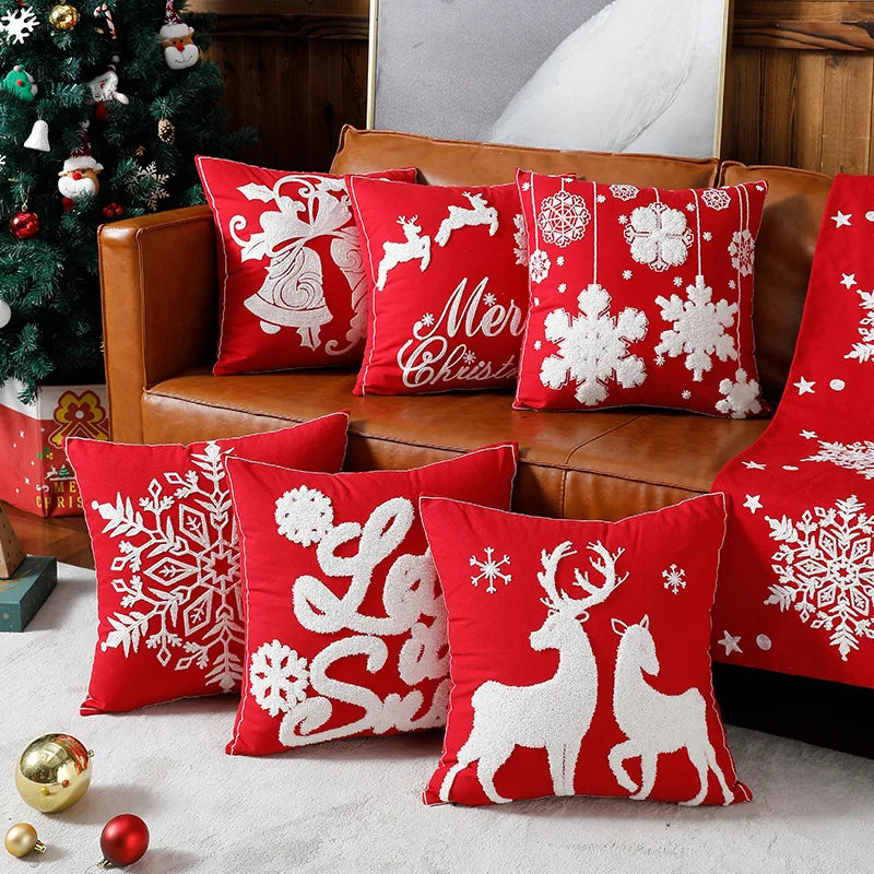 Amity Christmas Polyester Cotton Embroidered Cartoon Elk Snowflake Sofa Pillows Cushions Cover Decorative Home 45x45