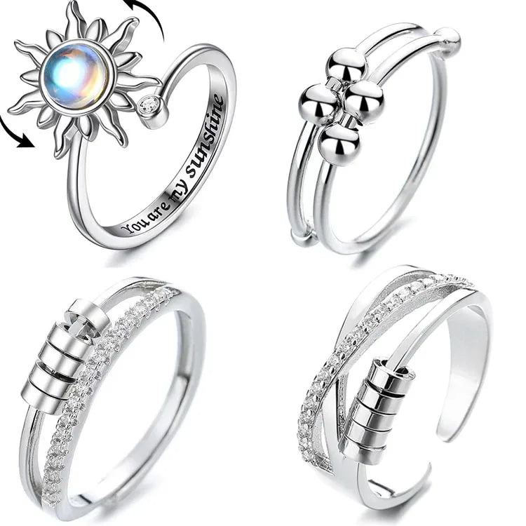 G1732 Fashion Jewelry Rotating Anxiety Relief Ring Spinning Beads Fidget Rings for Anxiety for Women
