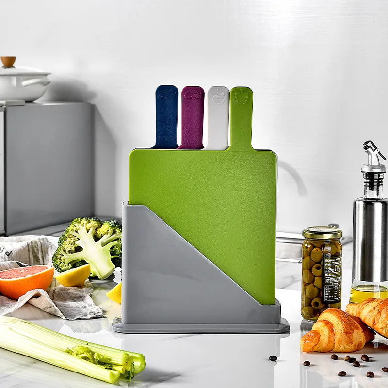 High Quality Cheap Price 4 Pcs Colorful Rectangle Vegetable Fruit Kitchen Classification PP Chopping Board Set Base Container