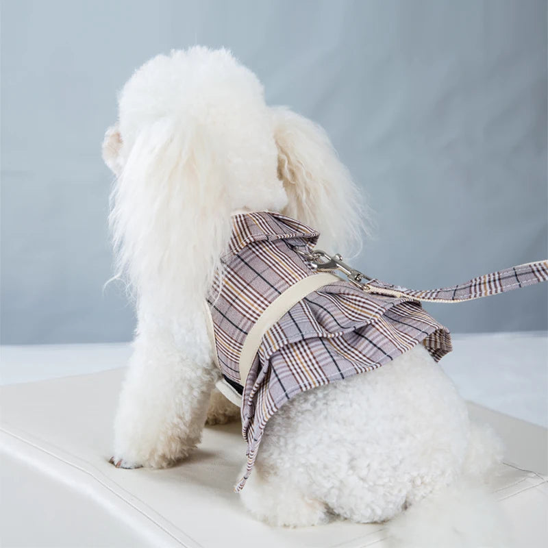 OEM Customisable Dog Clothing Suppliers Pet Harness Soft Bowknot Couple Dog Harness Dress With Leash Luxury Designer