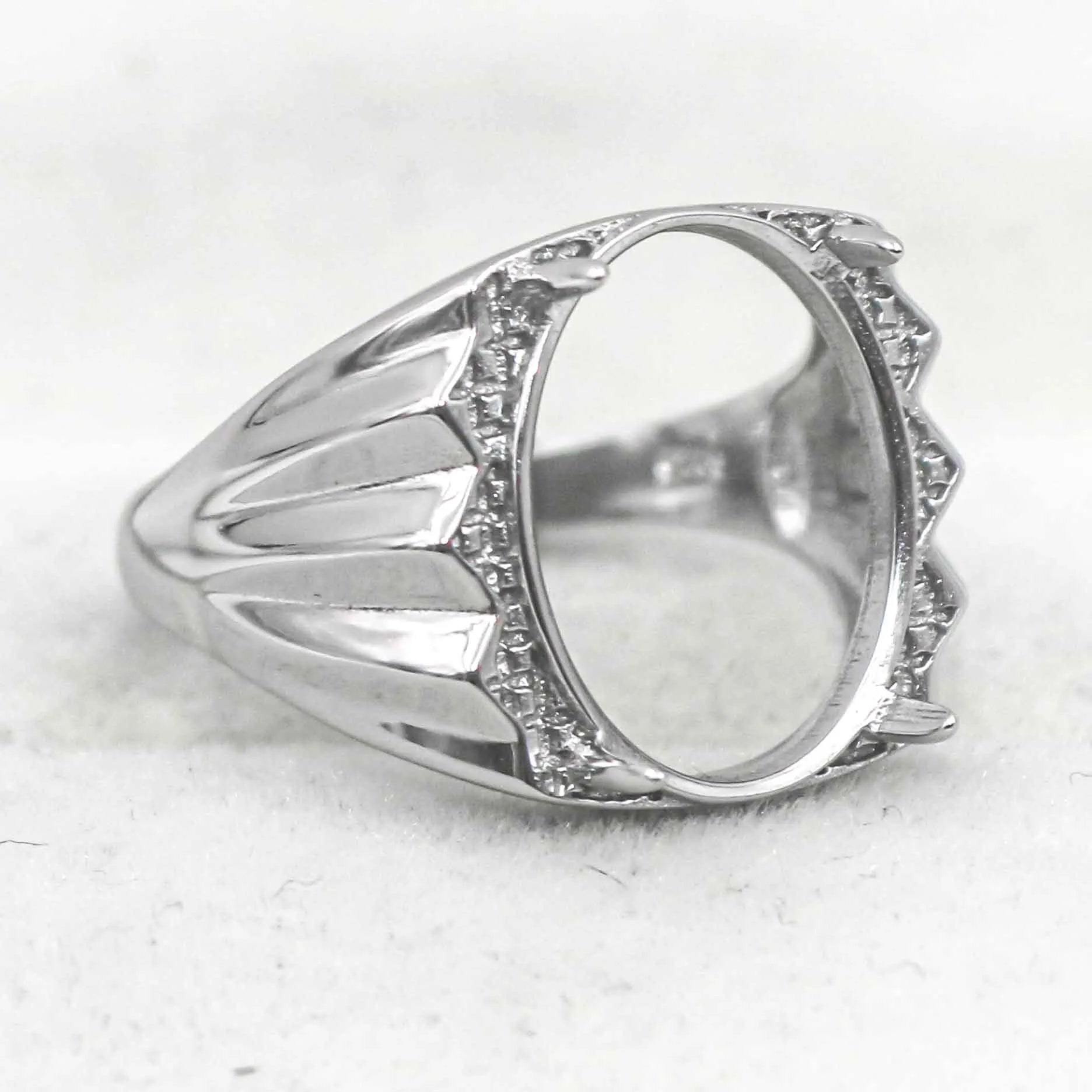 Sterling Silver 12*15mm Semi Mount Men's Ring Frame Empty Blank Claw Setting S925 Base Holder Without Center Stone for DIY In