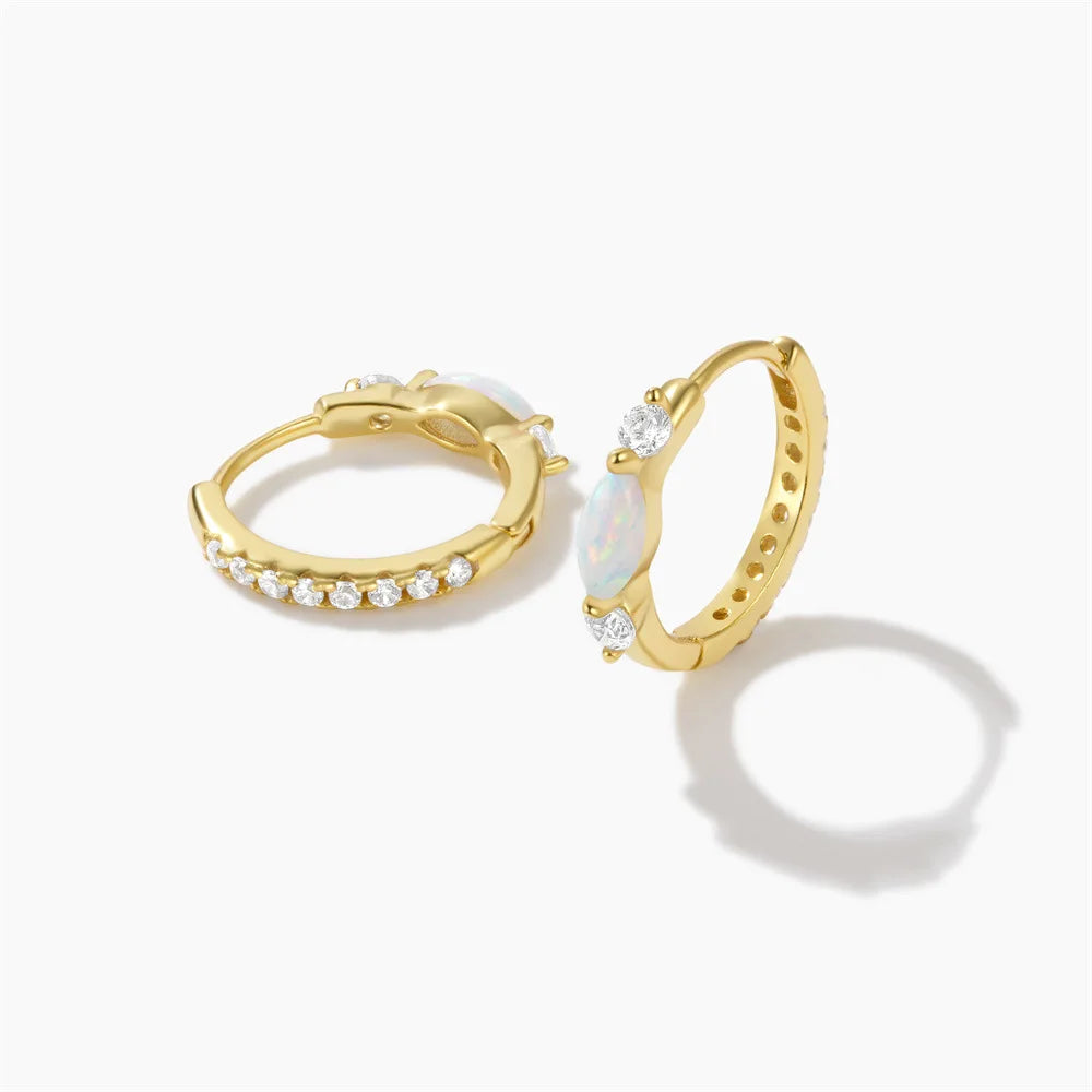 Fashion Jewelry 925 Sterling Silver Earrings Geometric Eye Shaped Opal Diamond Gold Plated Hoop Earrings for Women