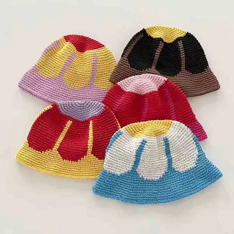 Handmade Women's Fashion Flower Crochet Bucket Hat Knitted Cotton Fishermen and Casual Cycling Hats for Party and Fishing