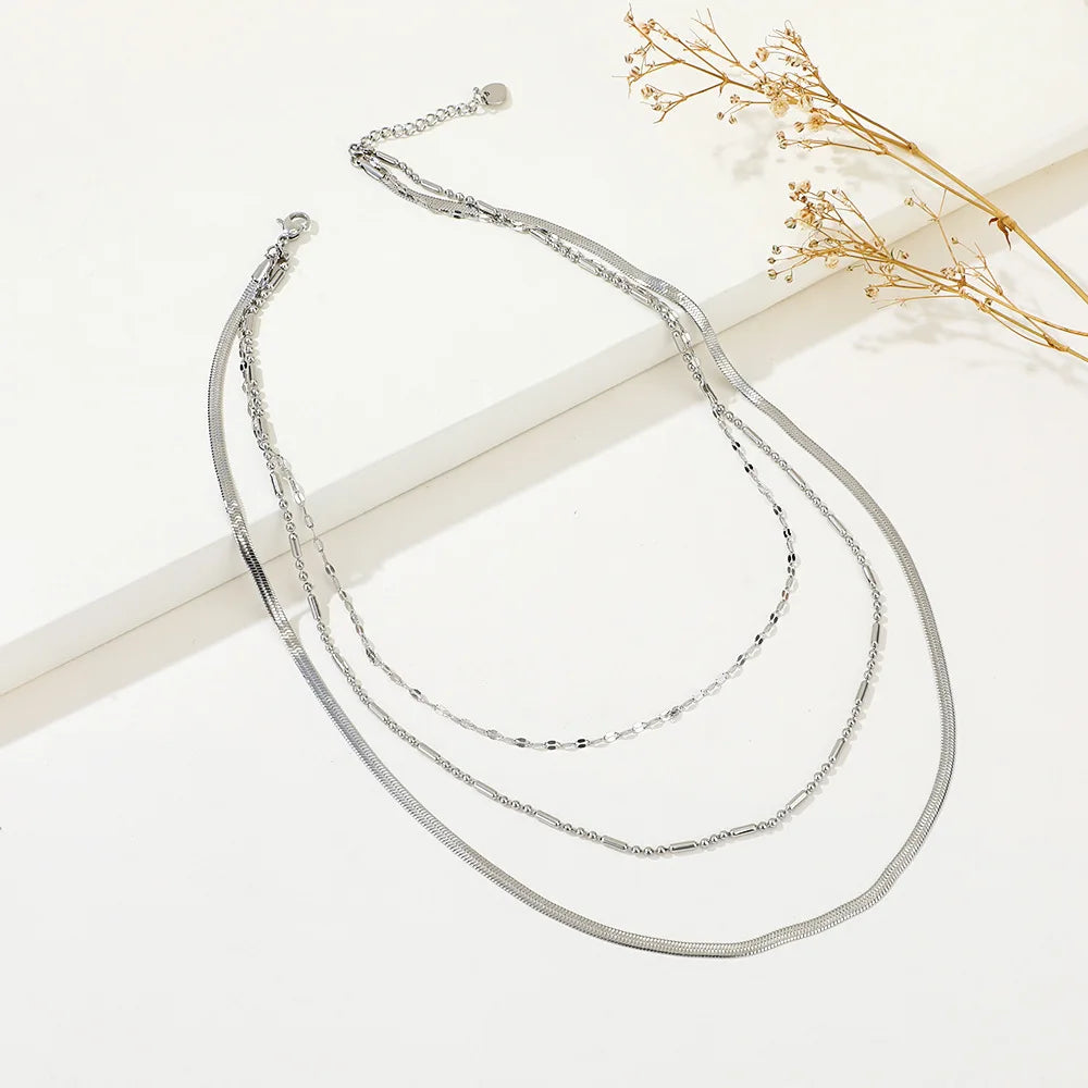 Stainless Steel Gold-plated Three-layer Geometric Collar Chain for Women 2025 New Model Light Luxury Layered Design Anniversa