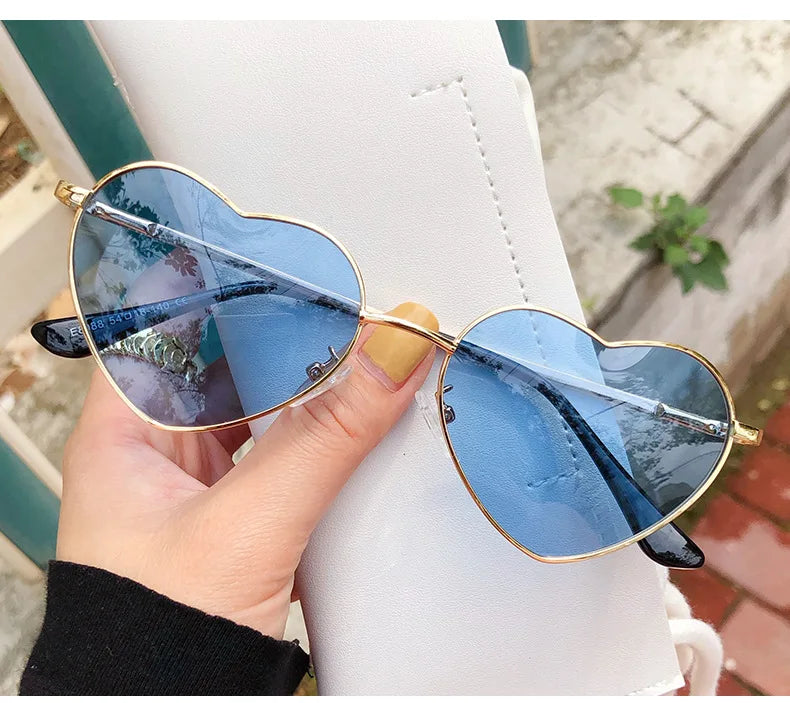Metal Retro Heart Sunglasses Cute Peach Heart Multicolor Eyeglasses Spring Leg UV400 Polarized Sunglasses
