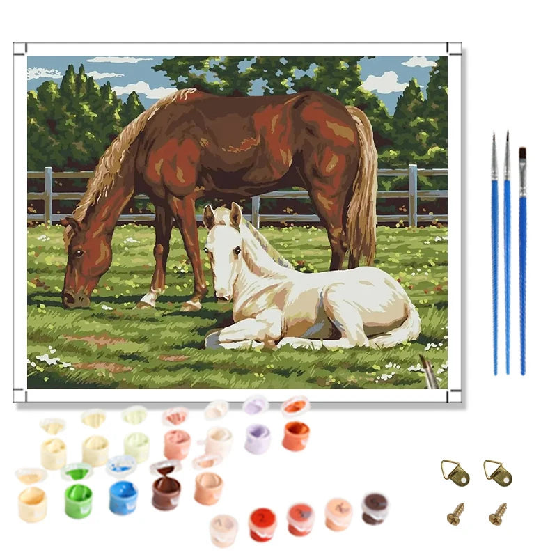Painting by Numbers Horses in the Grassland DIY Paint by Numbers Painting Animals Canvas Art Crafts