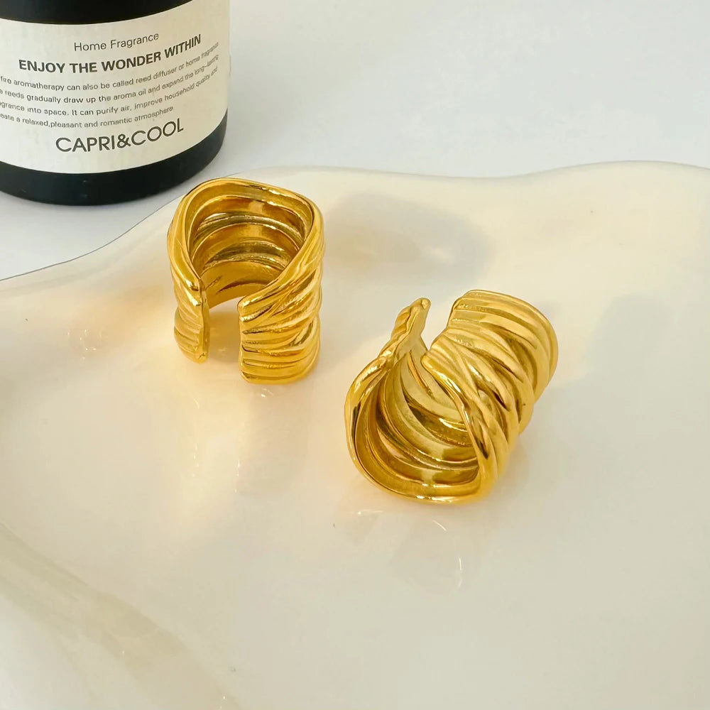 Hot Selling Stainless Steel Plating 18K Gold Joyas De Acero Inoxidable Retro Multi-layer Wrapped Ear Clip for Women
