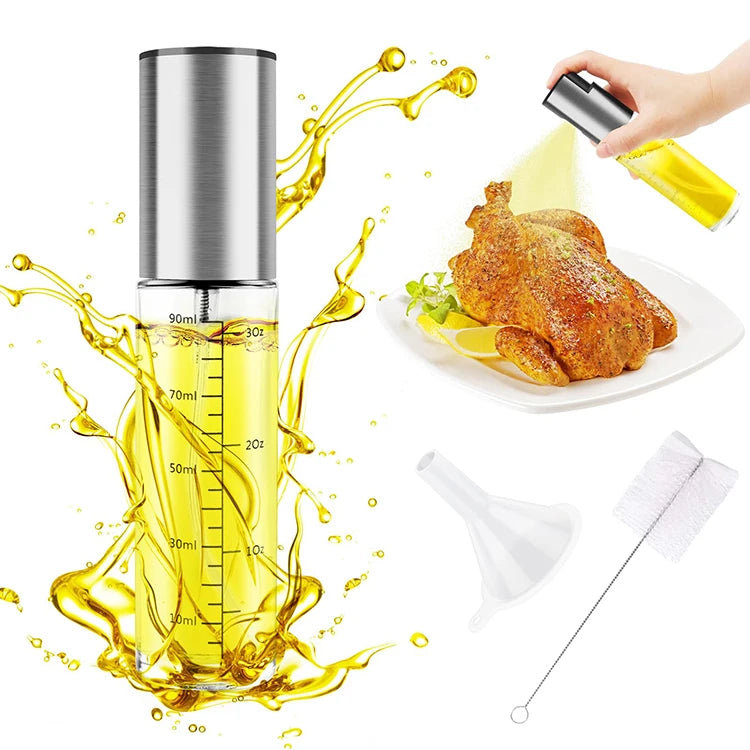 Kitchen Gadgets 100ml BBQ Cooking Glass Edible Olive Oil Vinegar Sprayer Bottle Set with Manual Pressure Measuring Pump