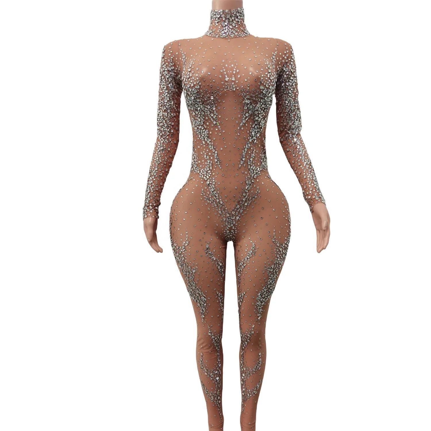 Sexy Mesh Crystal Transparent Bodysuit Female Exotic Dancewear Stripper Outfit Stage Romper Women Club Party Rhinestone Jumps