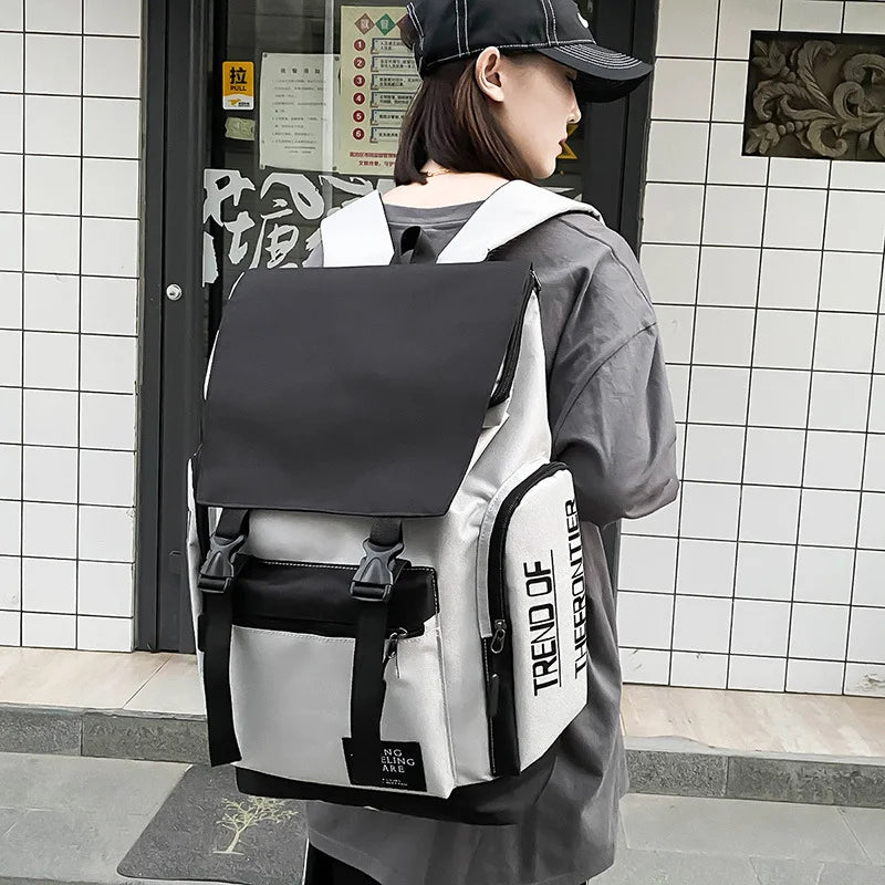 Waterproof Students School Backpack Custom Logo Black White Stylish Boys Shockproof Laptop Bag Large School Backpack