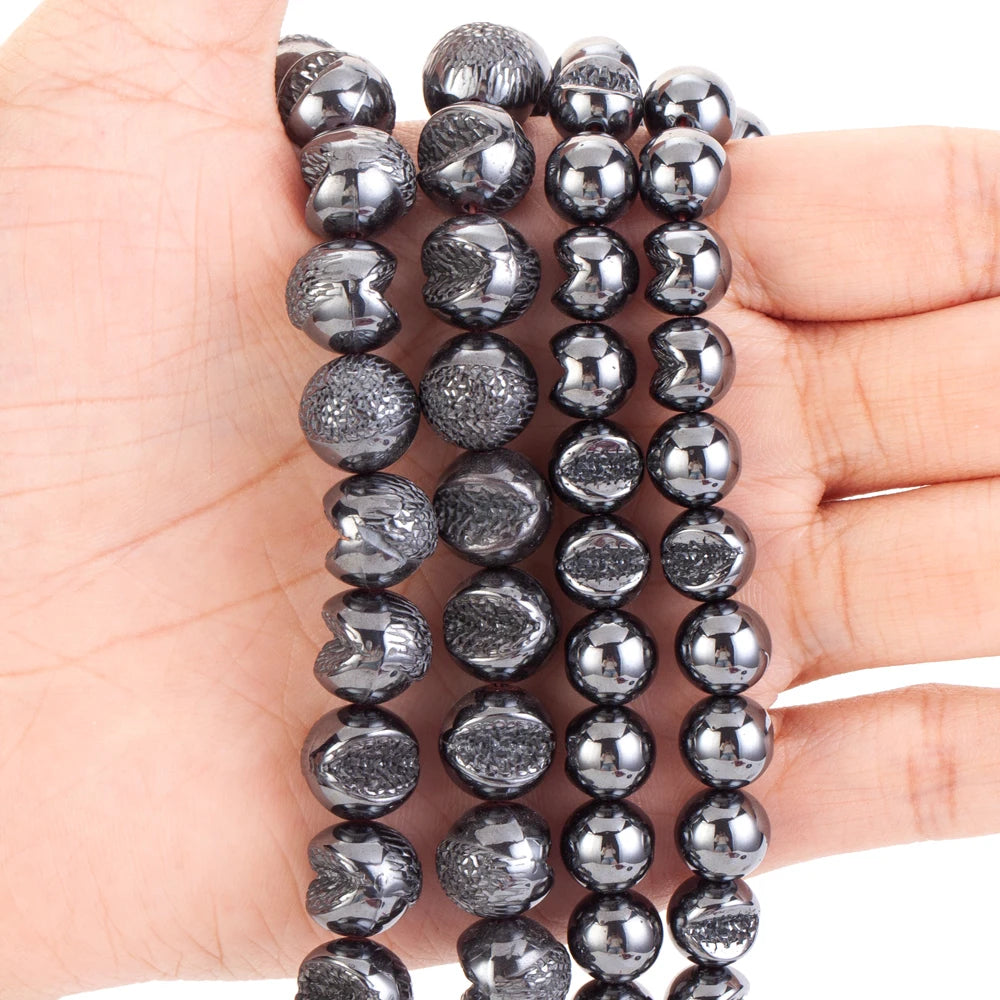 AsVrai U Natural AA+ Black Hematite Stone Druzy Loose Spacer Beads for Jewelry Making Bracelet Handmade 15''