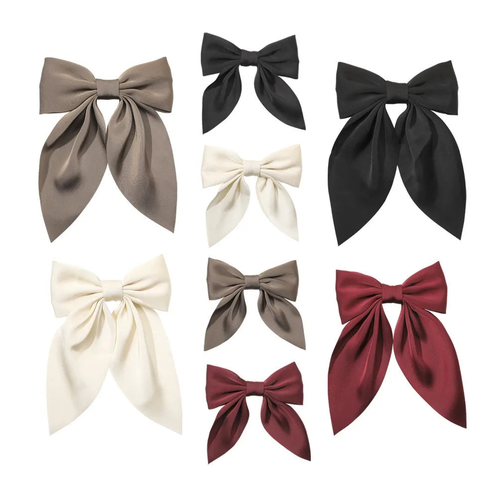 New Arrival Elegant Lady Hair Accessory Satin Ribbon Bows Hairpins Solid Color Duckbill Hair Clip Fabric Material Sweet Styli