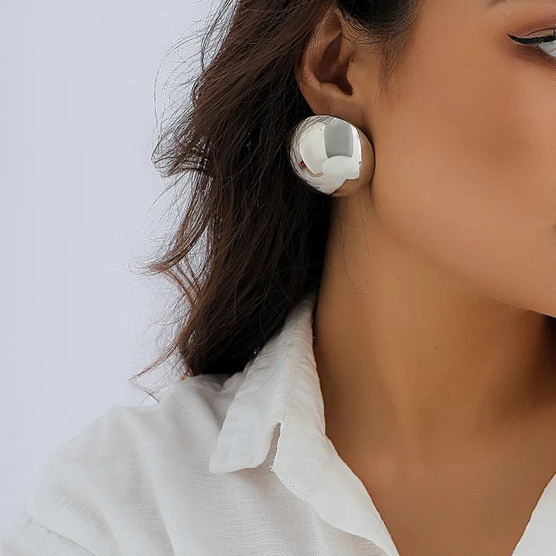Fine Jewelry Trendy Women's Geometric Gold Plated Alloy Chunky Water Drop Flat Ball Stud Earrings