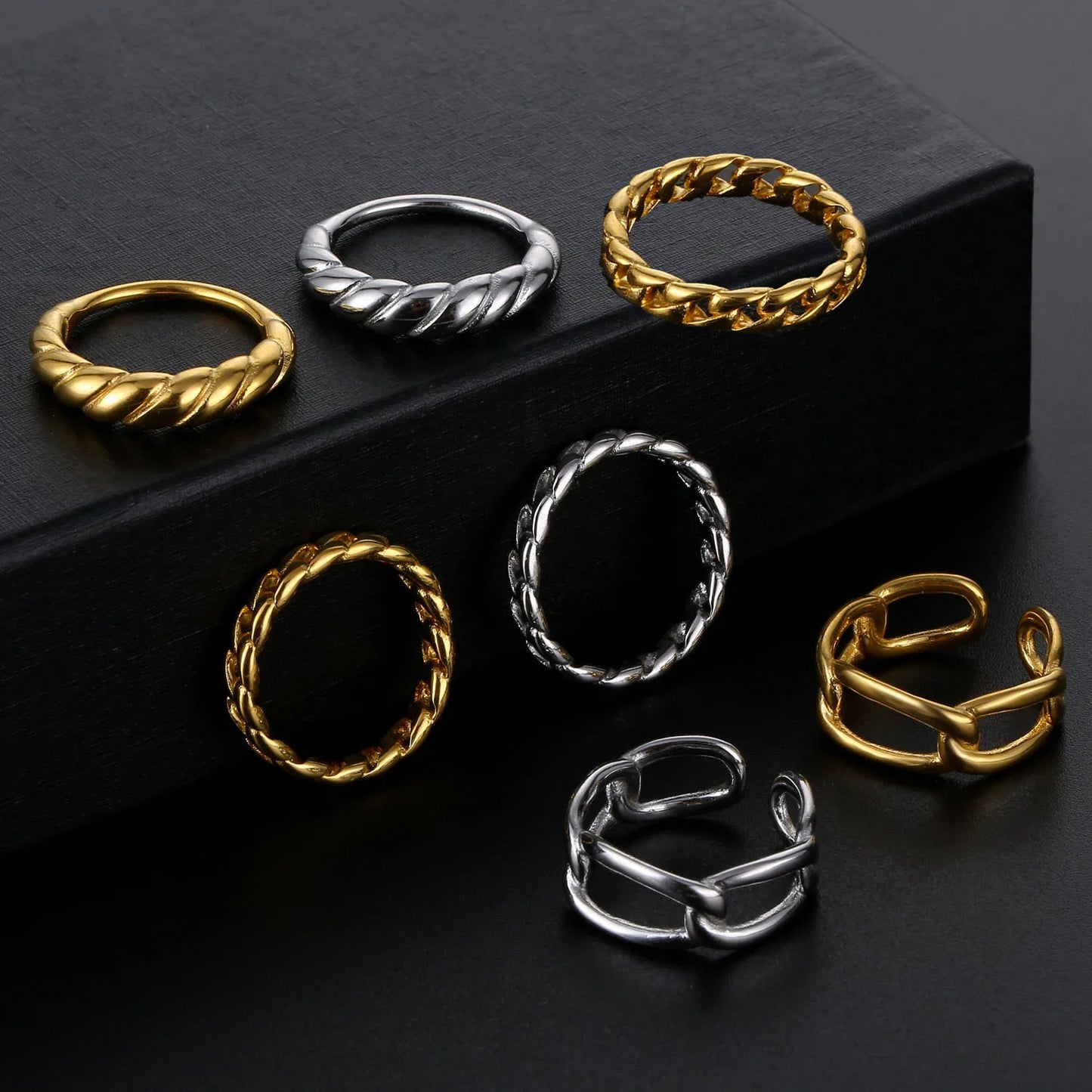Minimalist Twisted Stack Finger Ring 18K Gold Stainless Steel Custom Engraved Irregular Chunky Ring for Women Jewelry