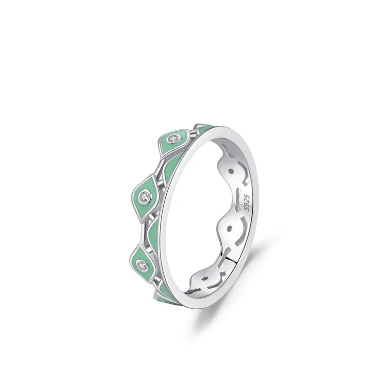 Manufacturer Direct Sales 925 Sterling Silver Rhodium Plated Eyes Rings Hypoallergenic Green Enamel Devil's Eye Party Ring