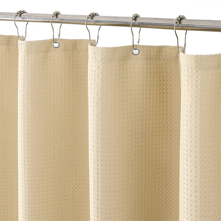 Ready Made Shower Curtain Hotel Matt Waffle Weave Square Design Waterproof Fabric Shower Curtain for Bathroom