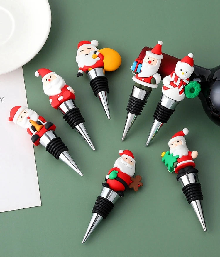 Wine Bottle Stoppers - Reusable Christmas Santa Wine Stopper Suitable for Xmas Party Wine Accessories Christmas Gift for Host