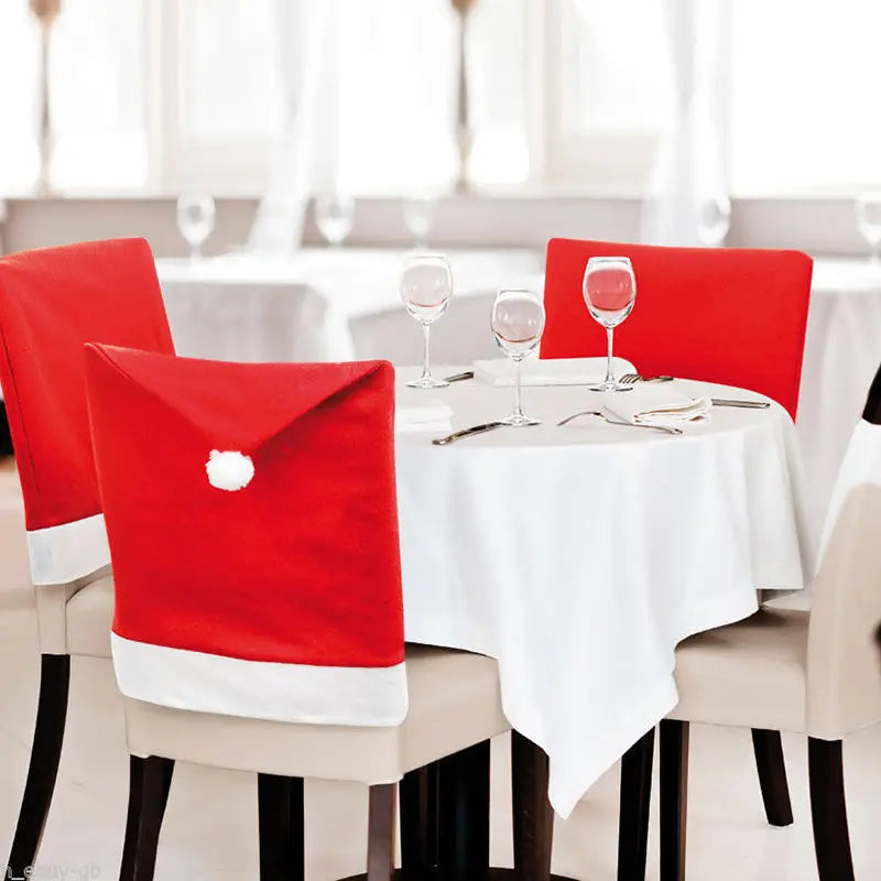 Xmas Chair Covers Red Non-Woven Christmas Items Seat Chair Back Table Home Decorations Santa Hat Covers