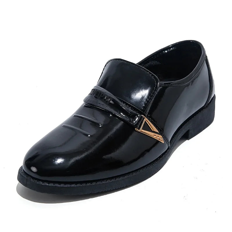 Mens Plus Size Patent Glossy Finish Leather Dress Shoes Slip-On Flat Design Mesh Business Casual Formal Wedding Wear Autumn