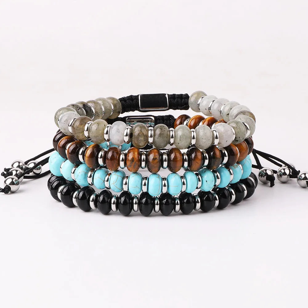 New Design Natural Stone Bracelet Tiger Eye Turquoise Beads Macrame Customized Logo Friendship Bracelet Women Men JBS12651