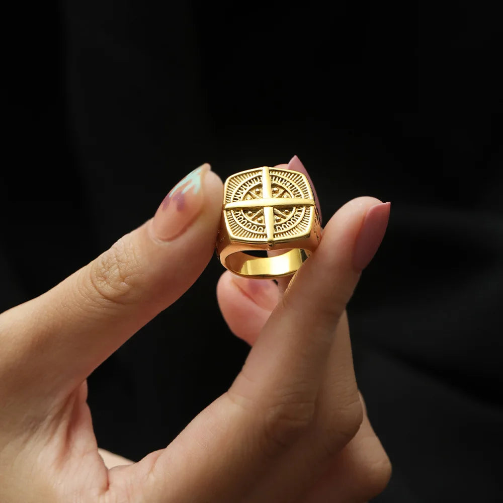 Vintage Design Viking Men Compass Ring Signet Stainless Steel Ring Navigation Jewelry Finger North Star Compass Ring for Men