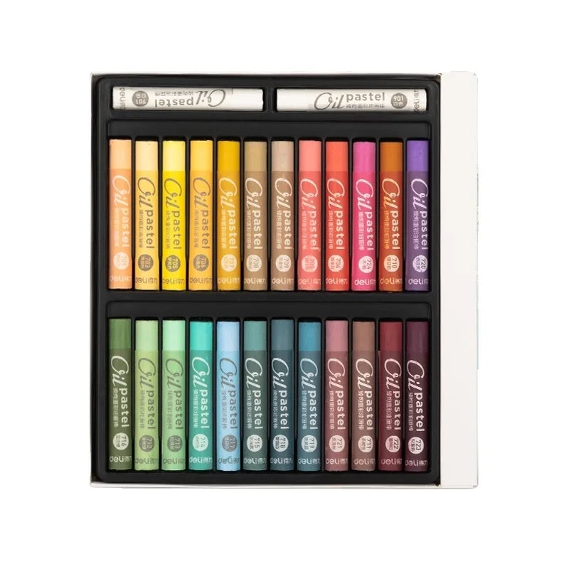 Deli HM714C-24 24pcs/box Painting Oil Pastel for Kindergarten Smooth Crayon for Kids 48box*24pcs=1152pcs Per Carton Set