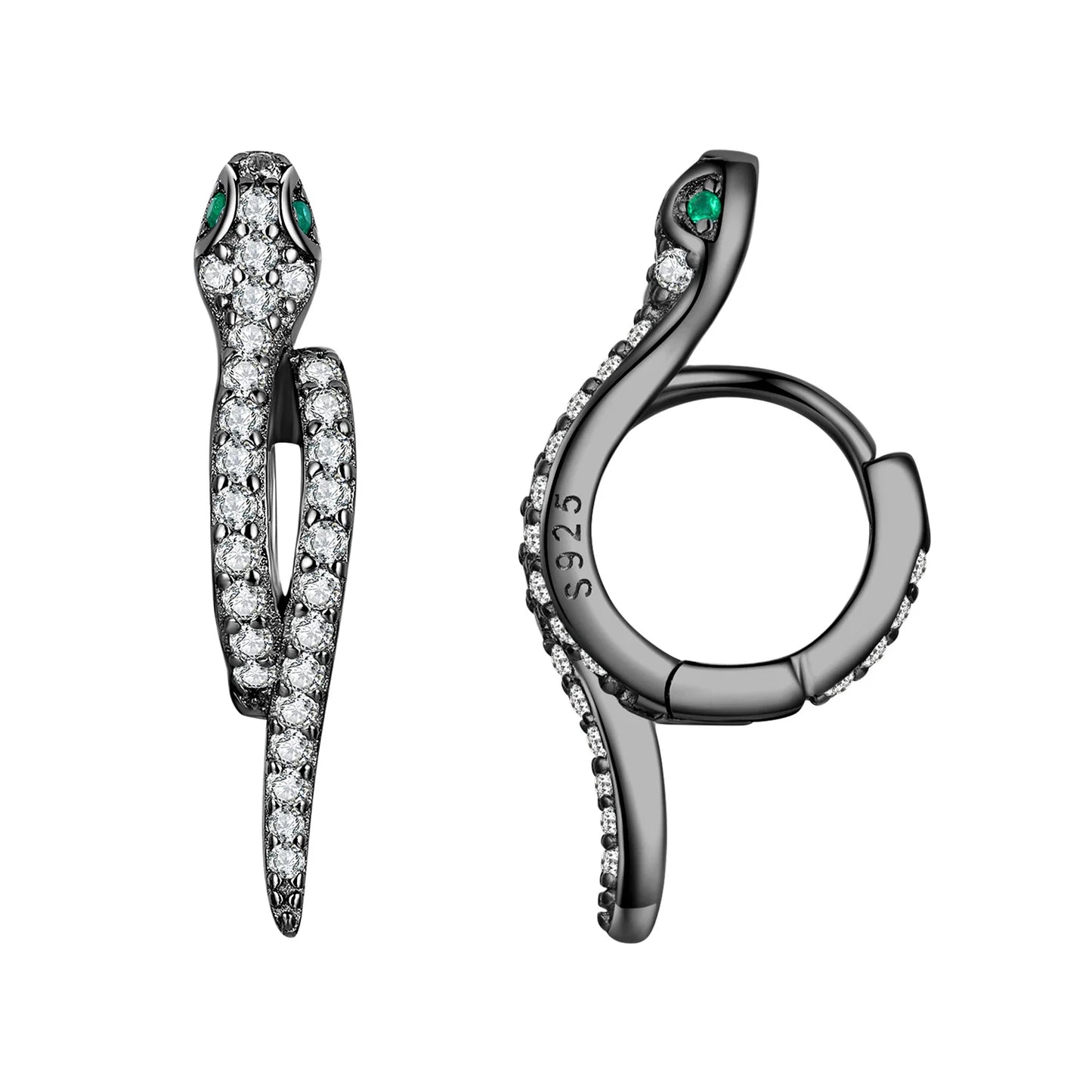 Black Gold Plated 925 Sterling Silver Zircon Snake Ear Buckles Designer Fine Jewelry Earrings Fashion Gift Women Girls