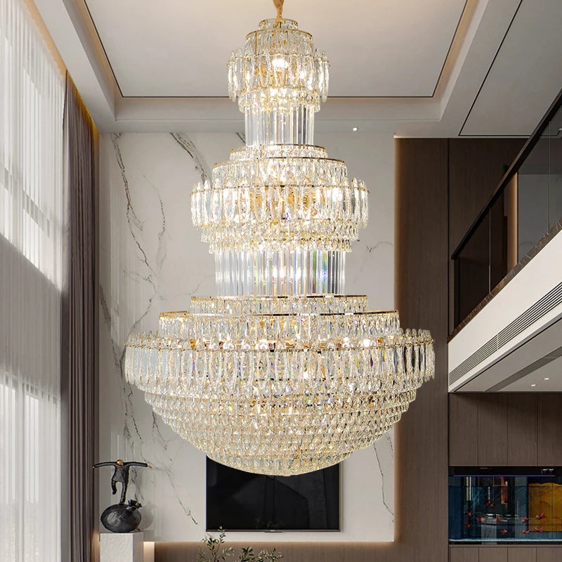 Modern Custom Semi-Circular Design Crystal Light Gold Luxury Large Long Chandelier for Large Hotel Shopping Malls