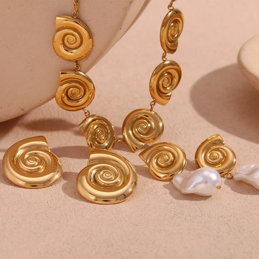 Tarnish Free Jewelry Conch Design Summer Jewelry Set Baroque Pearl Stainless Steel Jewelry