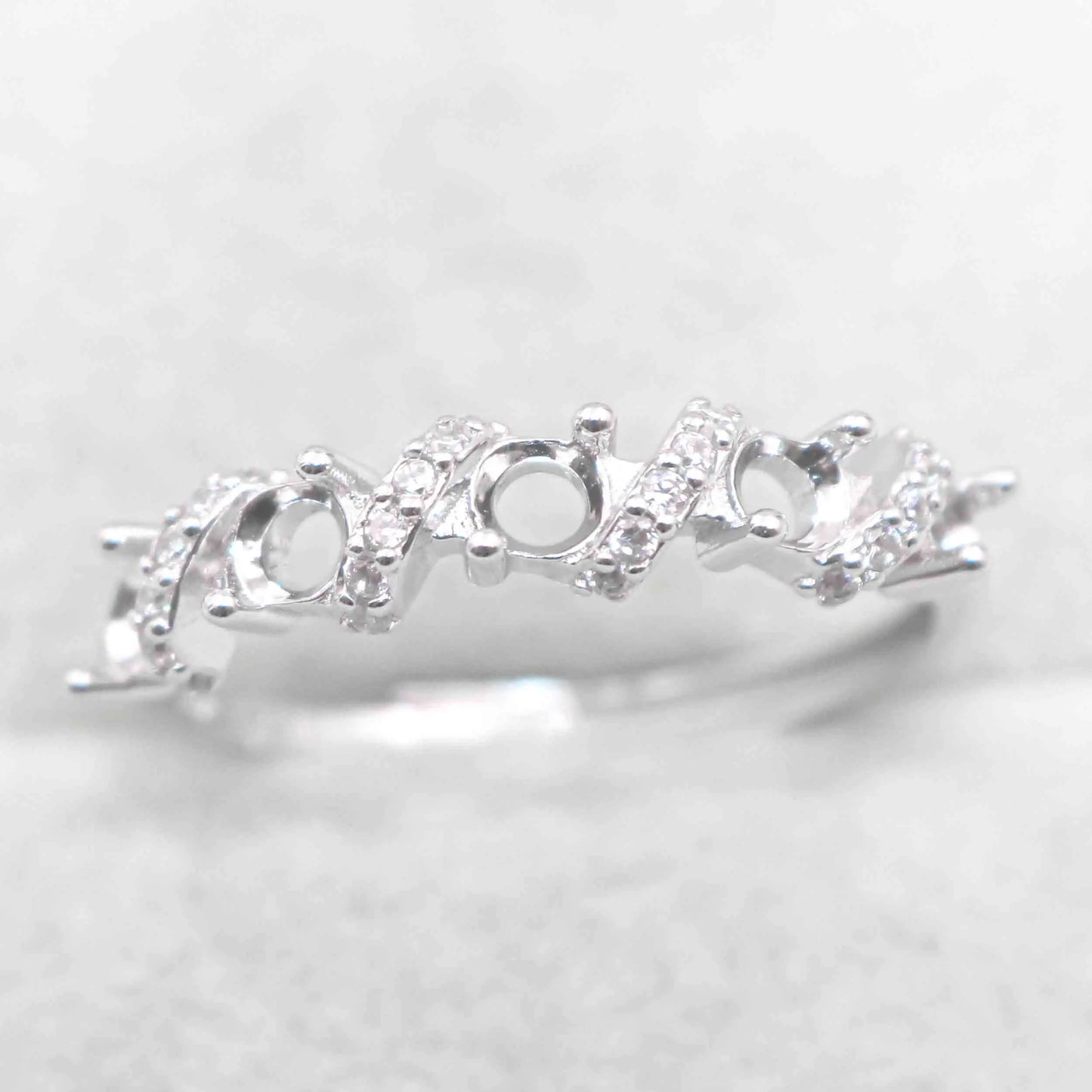 Sterling Silver 3*3mm Semi Mount Ring Empty Frame Blank Support Claw Setting S925 Base Holder Without Center Stone for Inlay 