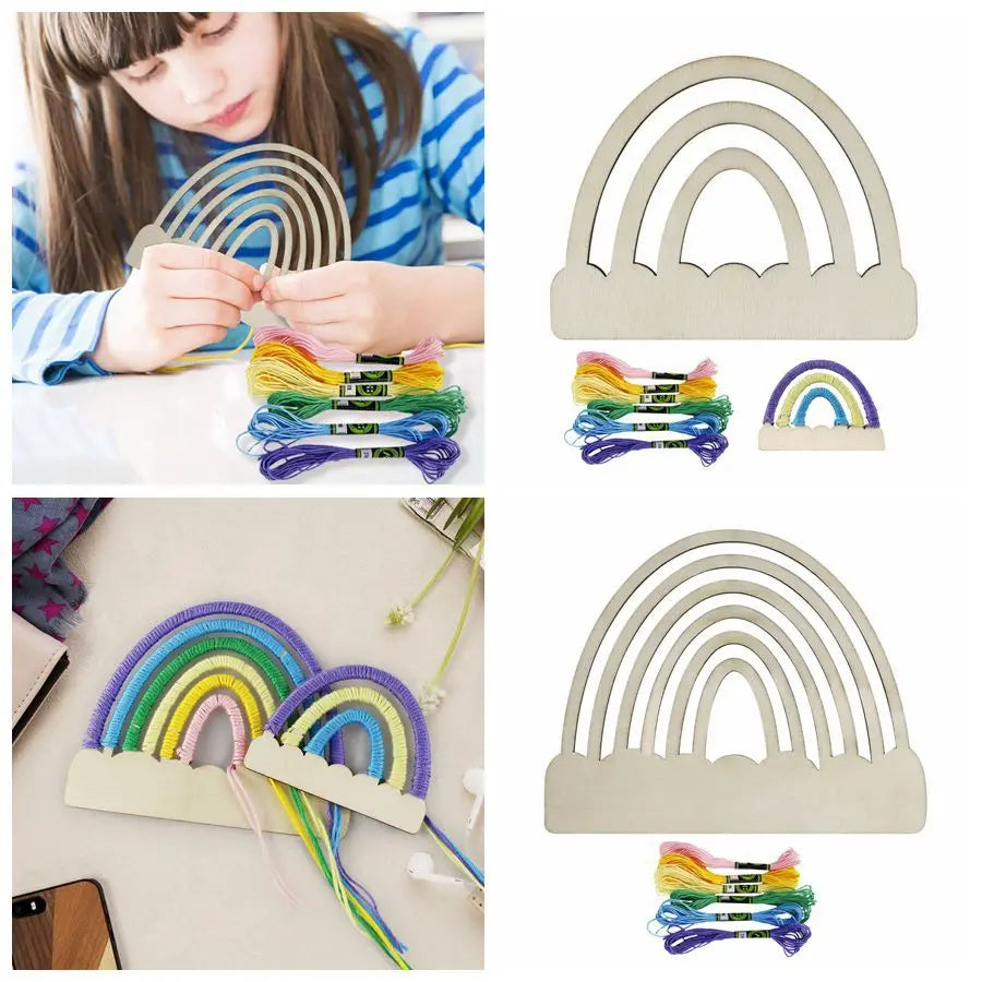 Wooden Handicraft Pendants Tags Hollow Carvings Creative Cloud Shapes Atmosphere Ornaments  Rainbow Knitting Macrame