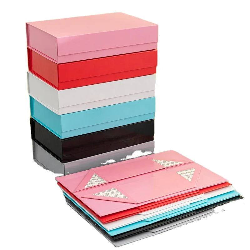 Custom Logo Recyclable Colorful Luxury Ribbon Clothing Cosmetic Magnetic Folding Gift Packaging Big Paper Box for Wedding Dre
