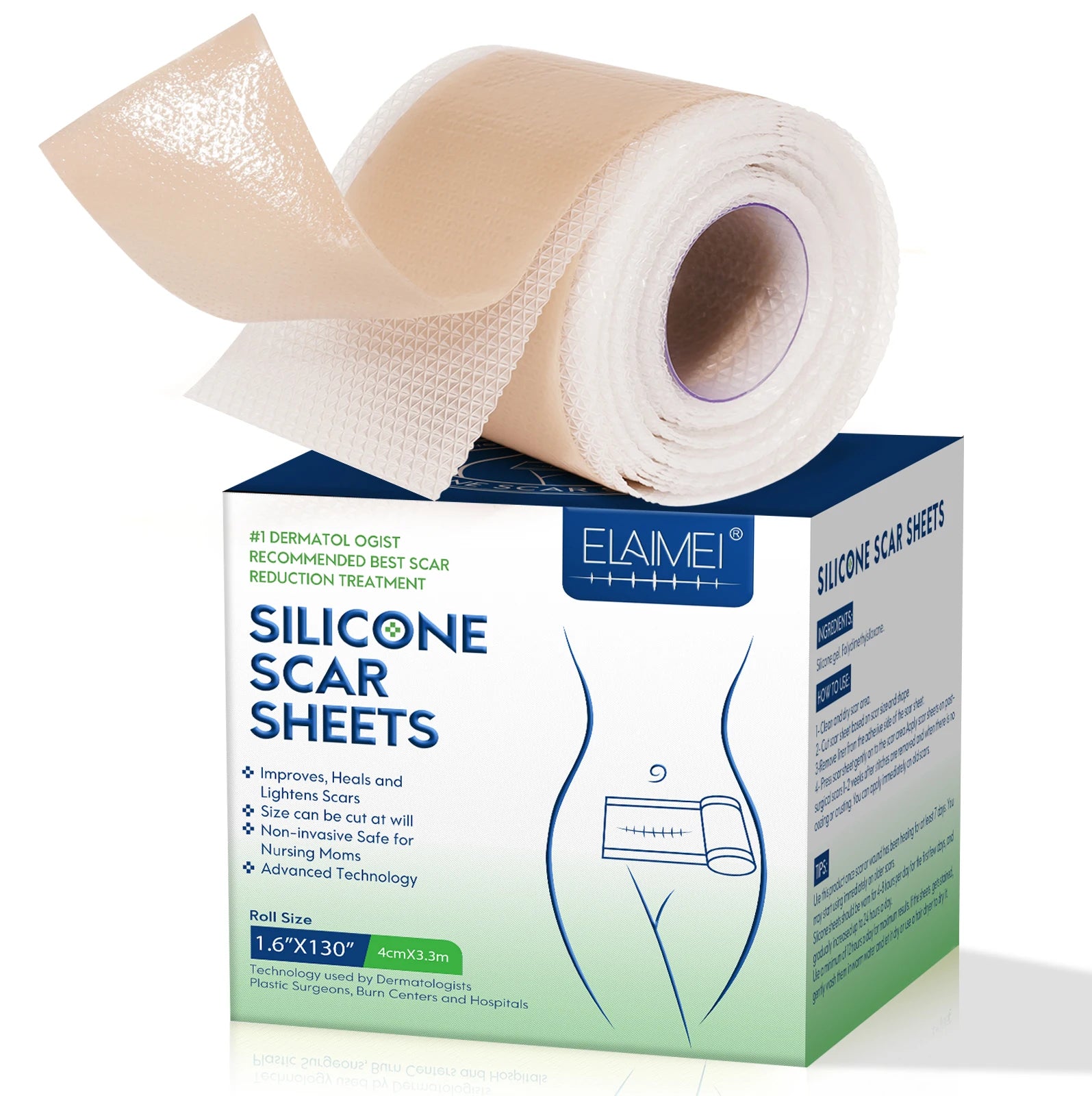 Elaimei  Ready to Ship Scar Repair C Section Large Scar Silicone Gel Sheets Scar Removal Tapes to Remove Stretch Marks