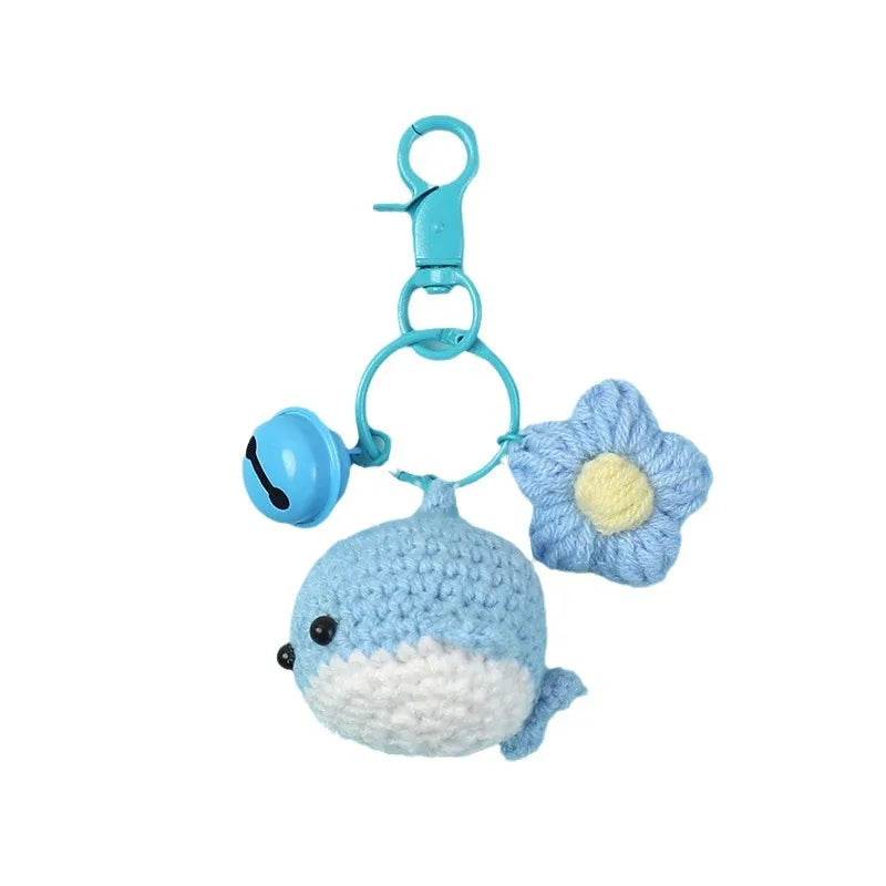 Amigurumi Whale Keychain Sakura Key Ring Crochet Ocean Creature Whale Shape Key Chains Macrame Animals Whale Plush Keychain T