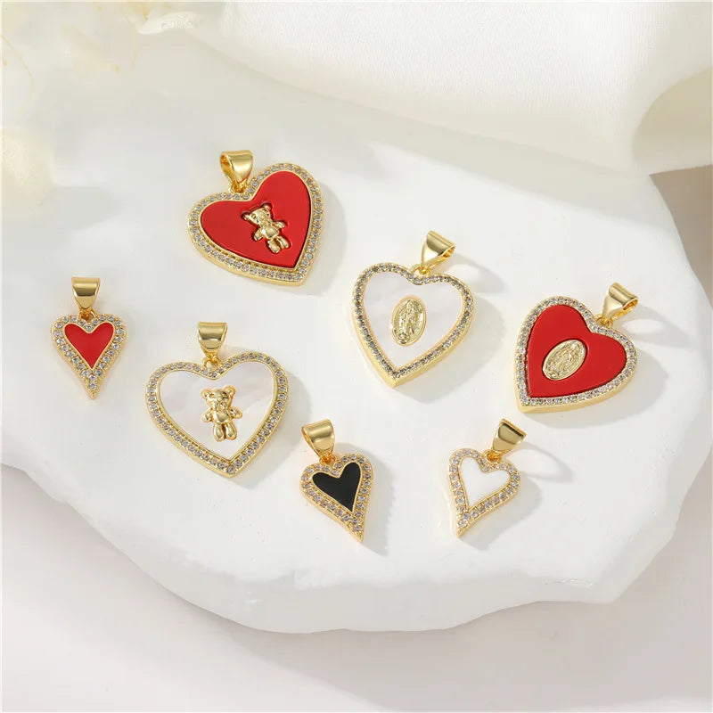Customized 14K Jewelry Making Charms Zircon Pendant Heart Shape Enamel Charm Necklace DIY Accessories