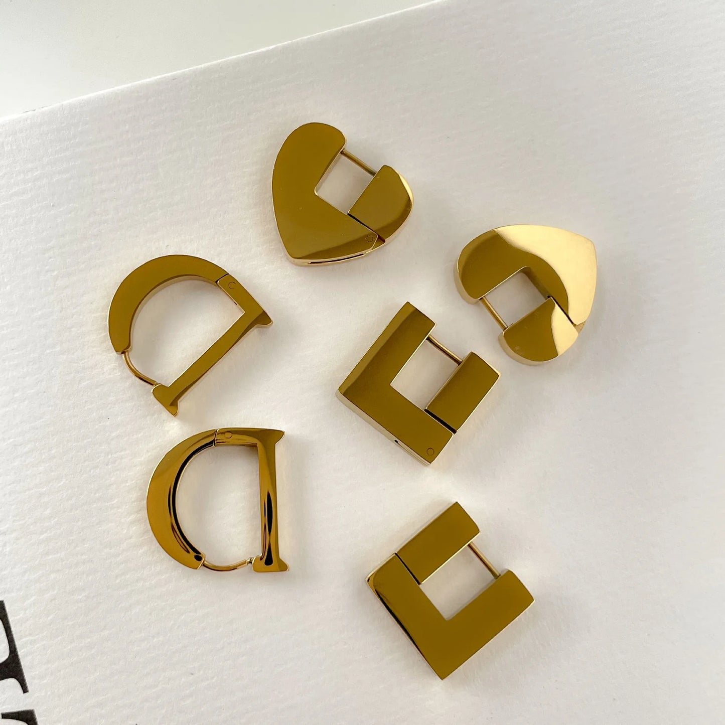 Waterproof Jewelry Square Heart Triangle Shaped Stud Hoop Earrings Stainless Steel 18K Gold Plated Stud Earrings