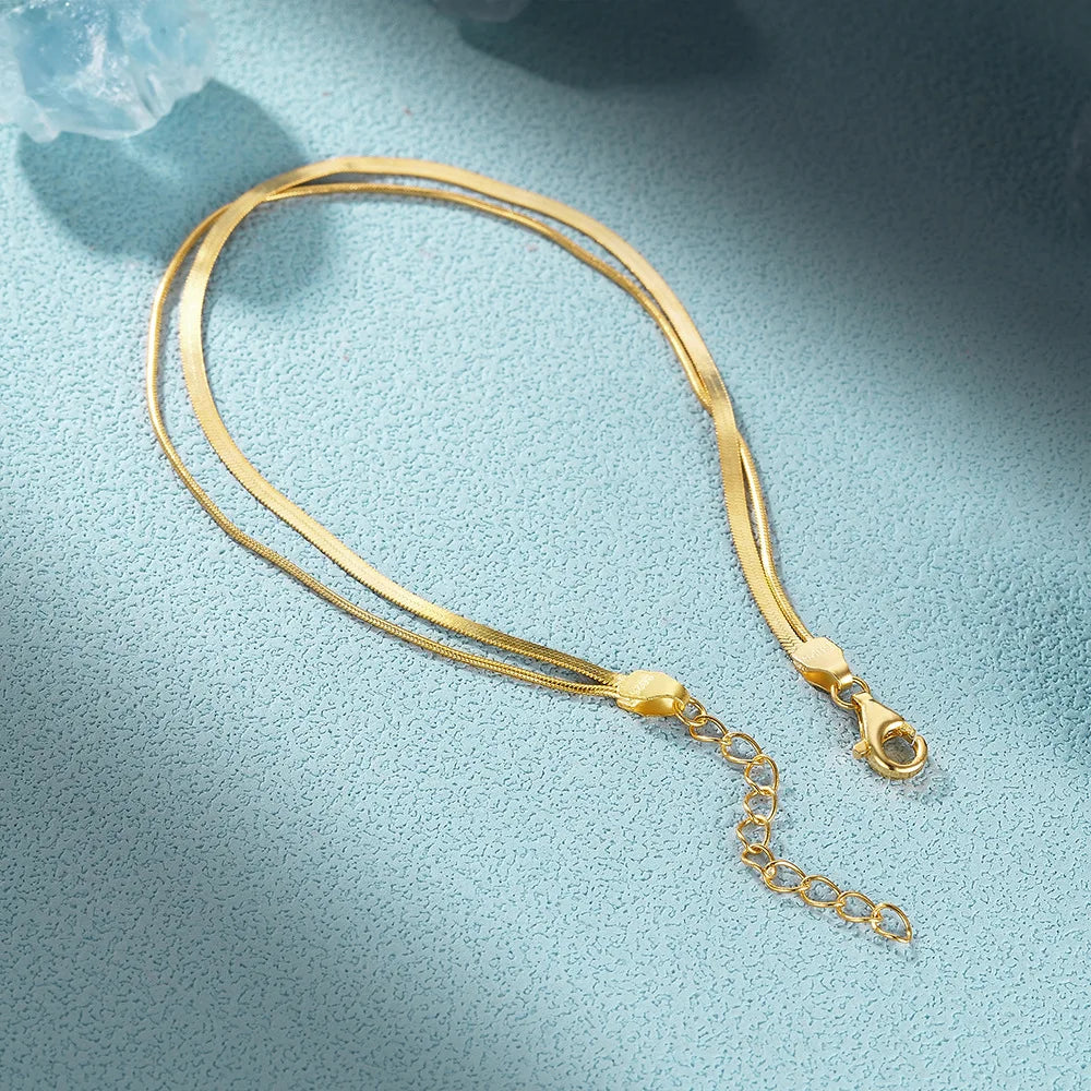 New Fashion Silver Bracelet Chain Jewelry Women 18K Gold Plated Double Layer Snake Bone Chain Bracelet  Jewelry Wholesale