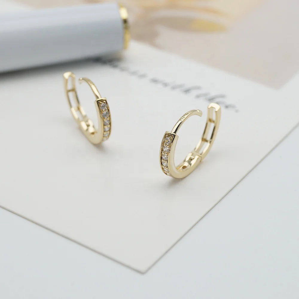 Genuine 18K Solid Gold Au750 Earring Hoop with CZ Stones Gold Jewelry