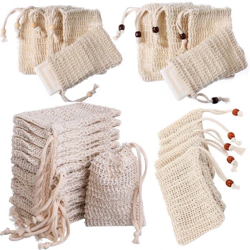 Natural Sisal Linen Cotton Mesh Drawstring Packaging Soap Saver Gift Pouch Organic Cosmetic Soap Blister Bag Sabun Filesi Pam