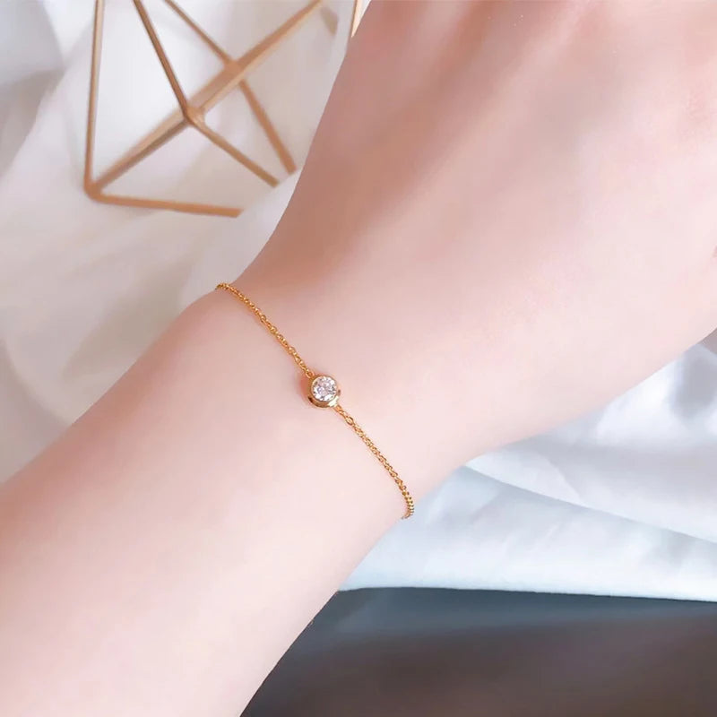 European American 18K Gold Plated Bracelet Exquisite Stainless Steel Zircon Bracelet Fashion Adjustable Bracelet for Women